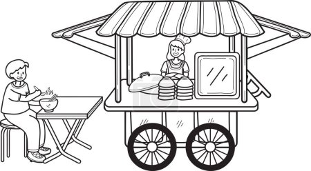 Ilustración de Dibujado a mano calle comida fideos carro ilustración aislado en fondo - Imagen libre de derechos