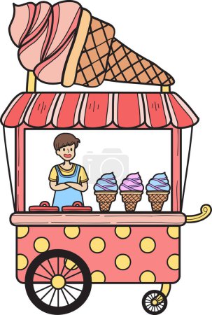 Illustration for Hand Drawn Street Food Ice Cream Cart illustration isolated on background - Royalty Free Image