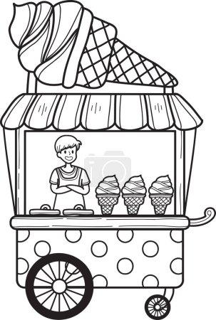 Téléchargez les illustrations : Illustration de chariot de crème glacée de rue dessinée à la main isolée sur fond - en licence libre de droit