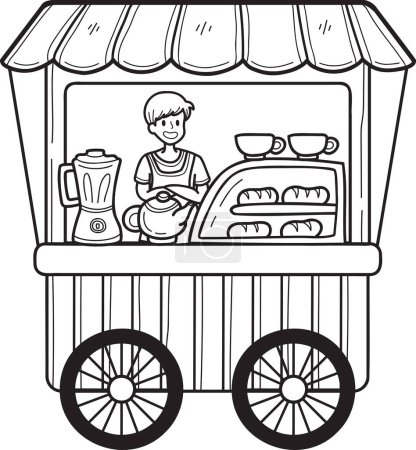 Téléchargez les illustrations : Illustration de chariot de cuisine de rue dessinée à la main isolée sur fond - en licence libre de droit