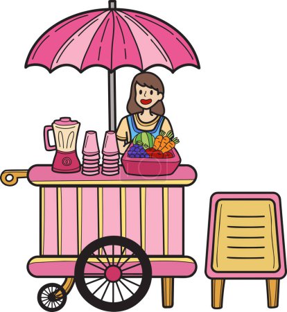 Téléchargez les illustrations : Illustration de chariot de jus de fruits de rue dessinée à la main isolée sur fond - en licence libre de droit