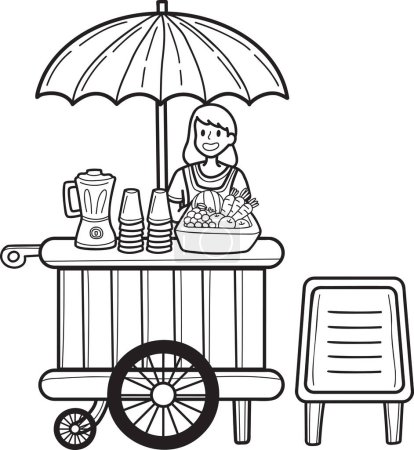 Téléchargez les illustrations : Illustration de chariot de jus de fruits de rue dessinée à la main isolée sur fond - en licence libre de droit