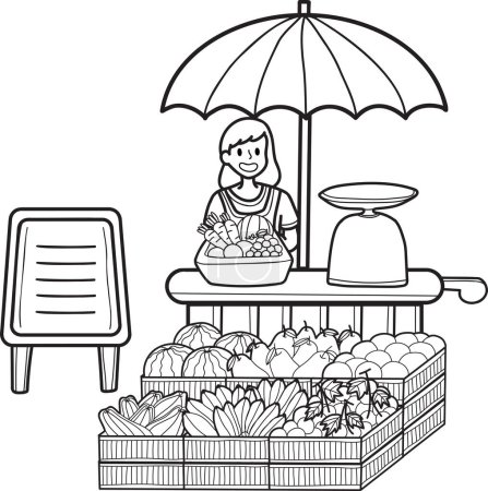Téléchargez les illustrations : Illustration de stalle de fruits de rue dessinée à la main isolée sur fond - en licence libre de droit
