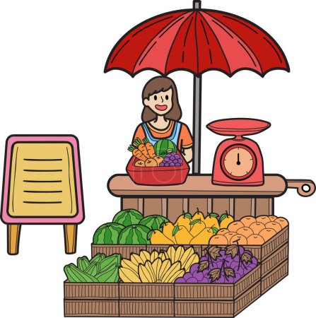 Illustration for Hand Drawn Street Food fruit stall illustration isolated on background - Royalty Free Image