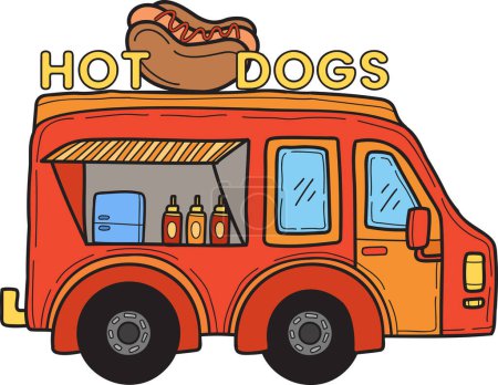 Téléchargez les illustrations : Illustration de camion de nourriture dessinée à la main et Hot Dog isolé sur le fond - en licence libre de droit