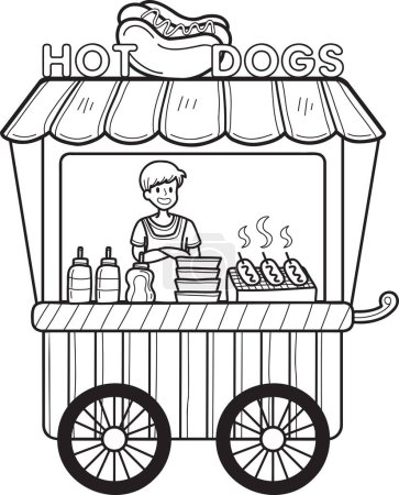 Ilustración de Carro de comida de calle dibujada a mano con ilustración de perros calientes aislados sobre fondo - Imagen libre de derechos