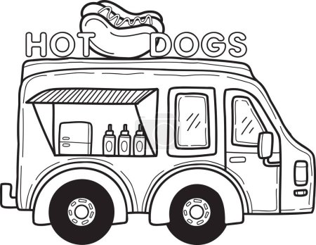 Illustration for Hand Drawn Food Truck and Hot Dog illustration isolated on background - Royalty Free Image