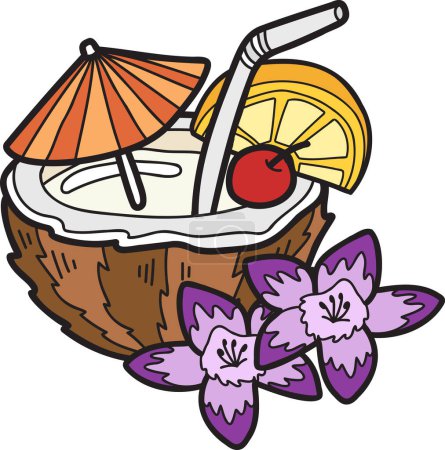 Téléchargez les illustrations : Illustration de boules d'eau de coco et de noix de coco dessinées à la main isolées sur fond - en licence libre de droit