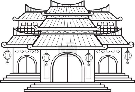Illustration for Hand Drawn Chinese building or temple illustration isolated on background - Royalty Free Image
