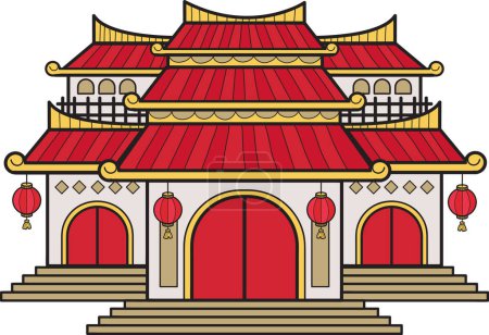 Téléchargez les illustrations : Hand Drawn Chinese building or temple illustration isolated on background - en licence libre de droit
