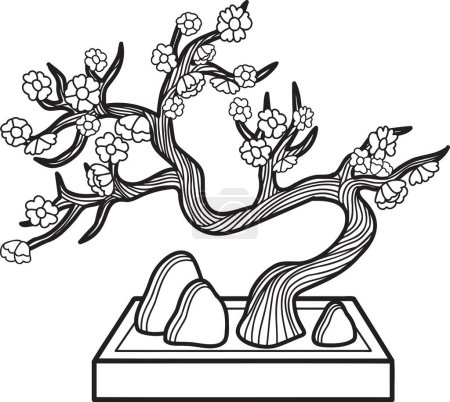 Ilustración de Hand Drawn bonsai tree with stones illustration isolated on background - Imagen libre de derechos
