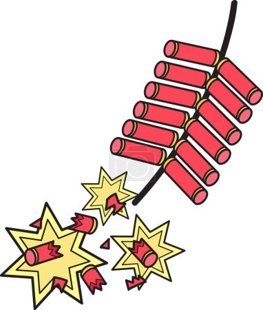 Illustration for Hand Drawn Chinese firecrackers are exploding illustration isolated on background - Royalty Free Image
