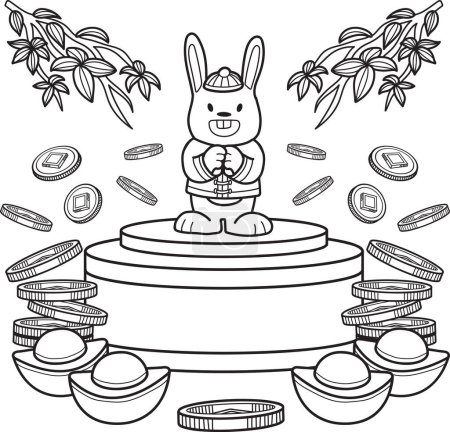 Téléchargez les illustrations : Hand Drawn rabbit with money illustration isolated on background - en licence libre de droit