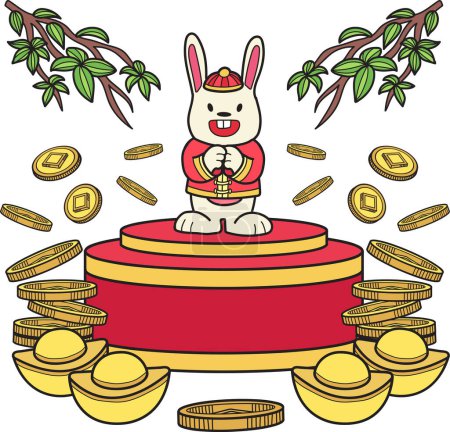 Téléchargez les illustrations : Hand Drawn rabbit with money illustration isolated on background - en licence libre de droit