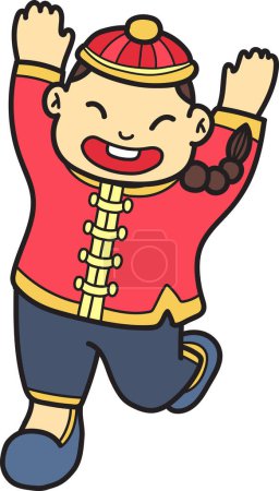 Téléchargez les illustrations : Hand Drawn Chinese boy is happy illustration isolated on background - en licence libre de droit