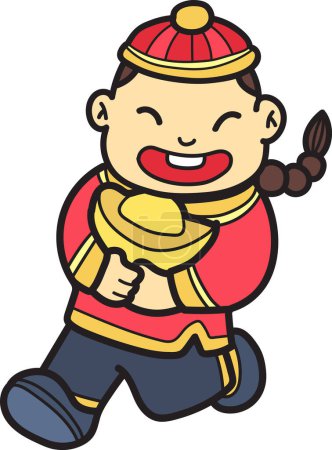 Illustration for Hand Drawn Chinese boy and money illustration isolated on background - Royalty Free Image