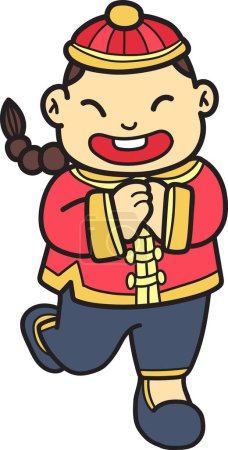 Illustration for Hand Drawn Chinese boy smiling and happy illustration isolated on background - Royalty Free Image