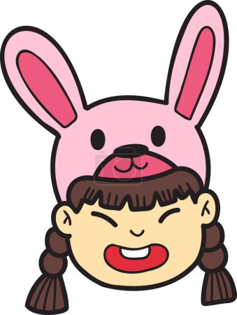 Ilustración de Hand Drawn Chinese girl with rabbit hat illustration isolated on background - Imagen libre de derechos