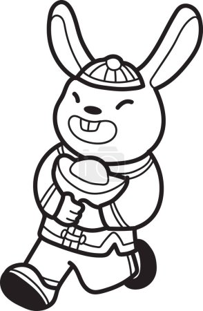 Illustration for Hand Drawn Chinese rabbit and money illustration isolated on background - Royalty Free Image