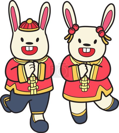 Illustration for Hand Drawn Chinese rabbit smiling and happy illustration isolated on background - Royalty Free Image