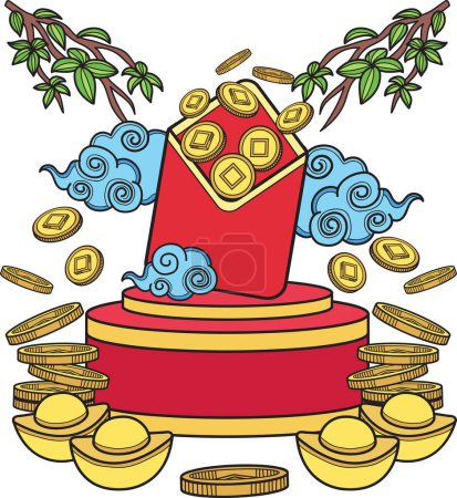 Ilustración de Hand Drawn Chinese red envelopes and money illustration isolated on background - Imagen libre de derechos