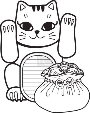 Ilustración de Hand Drawn lucky cat with money illustration isolated on background - Imagen libre de derechos