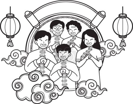 Illustration for Hand Drawn Chinese New Year and Chinese family illustration isolated on background - Royalty Free Image