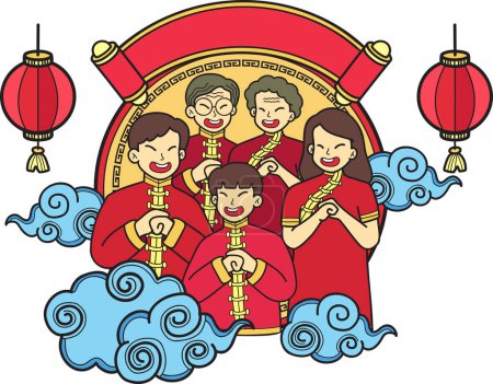 Ilustración de Hand Drawn Chinese New Year and Chinese family illustration isolated on background - Imagen libre de derechos
