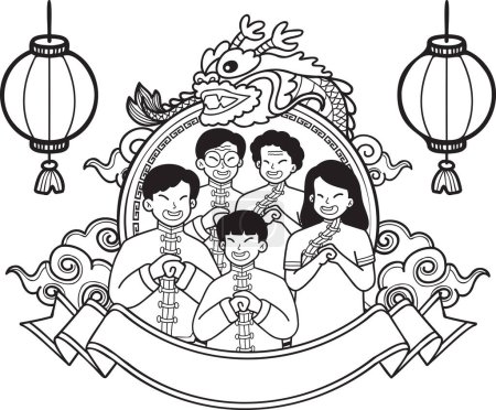 Illustration for Hand Drawn Chinese New Year and Chinese family illustration isolated on background - Royalty Free Image