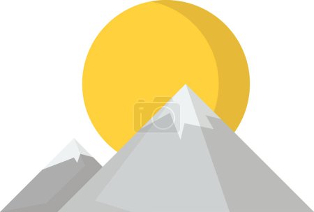 Téléchargez les illustrations : Les montagnes et l'illustration du soleil dans un style minimal isolé sur fond - en licence libre de droit