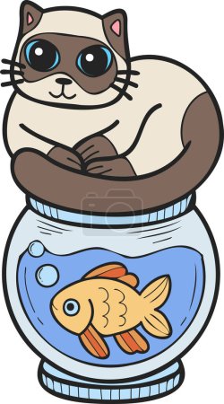 Illustration for Hand Drawn cat on Fish Bowl illustration in doodle style isolated on background - Royalty Free Image