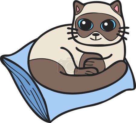 Ilustración de Hand Drawn cat sleeping on pillow illustration in doodle style isolated on background - Imagen libre de derechos