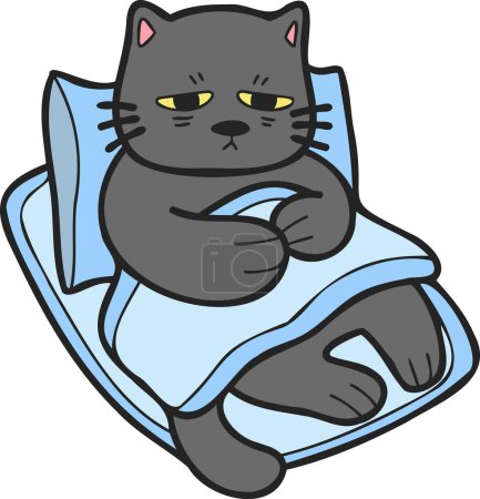 Téléchargez les photos : Hand Drawn sick cat sleeping on pillow illustration in doodle style isolated on background - en image libre de droit