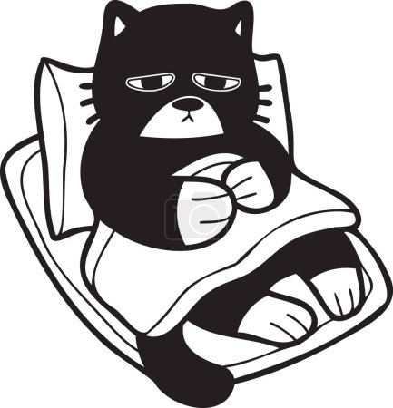 Ilustración de Hand Drawn sick cat sleeping on pillow illustration in doodle style isolated on background - Imagen libre de derechos