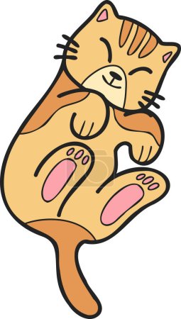Téléchargez les illustrations : Hand Drawn Sleeping striped cat showing belly illustration in doodle style isolated on background - en licence libre de droit