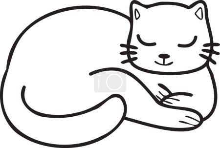 Téléchargez les illustrations : Hand Drawn sleeping cat illustration in doodle style isolated on background - en licence libre de droit