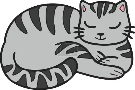 Ilustración de Hand Drawn sleeping striped cat illustration in doodle style isolated on background - Imagen libre de derechos