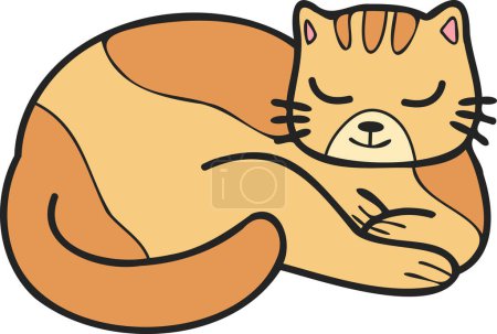 Téléchargez les illustrations : Hand Drawn sleeping striped cat illustration in doodle style isolated on background - en licence libre de droit