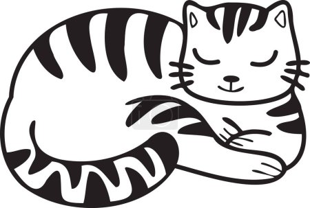 Illustration for Hand Drawn sleeping striped cat illustration in doodle style isolated on background - Royalty Free Image
