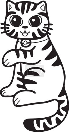 Téléchargez les illustrations : Hand Drawn Maneki Neko or lucky striped cat illustration in doodle style isolated on background - en licence libre de droit