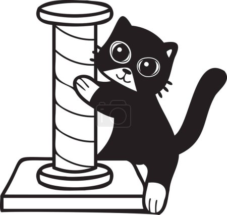 Illustration for Hand Drawn cat with cat climbing pole illustration in doodle style isolated on background - Royalty Free Image