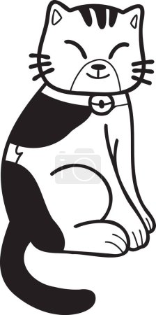 Téléchargez les illustrations : Hand Drawn cute striped cat smile illustration in doodle style isolated on background - en licence libre de droit