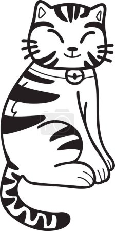 Illustration for Hand Drawn cute striped cat smile illustration in doodle style isolated on background - Royalty Free Image