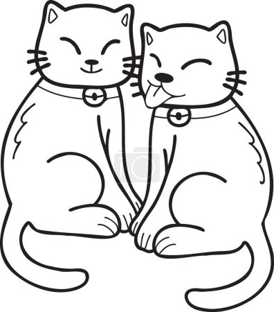 Téléchargez les illustrations : Hand Drawn cute cat smile illustration in doodle style isolated on background - en licence libre de droit