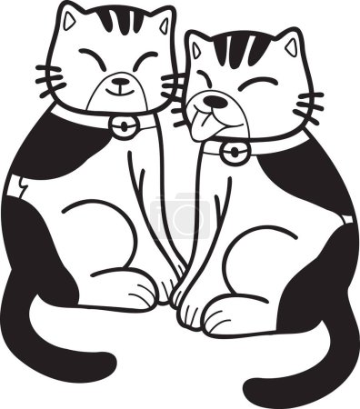 Téléchargez les illustrations : Hand Drawn cute striped cat smile illustration in doodle style isolated on background - en licence libre de droit