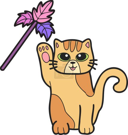 Illustration for Hand Drawn striped cat playing with toys illustration in doodle style isolated on background - Royalty Free Image