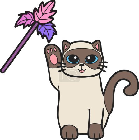 Illustration for Hand Drawn cat playing with toys illustration in doodle style isolated on background - Royalty Free Image