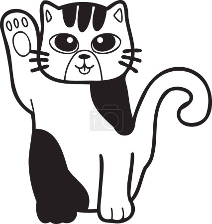 Illustration for Hand Drawn Maneki Neko or lucky striped cat illustration in doodle style isolated on background - Royalty Free Image