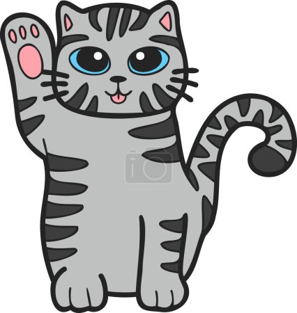 Téléchargez les illustrations : Hand Drawn Maneki Neko or lucky striped cat illustration in doodle style isolated on background - en licence libre de droit