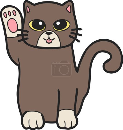 Téléchargez les illustrations : Hand Drawn Maneki Neko or lucky cat illustration in doodle style isolated on background - en licence libre de droit